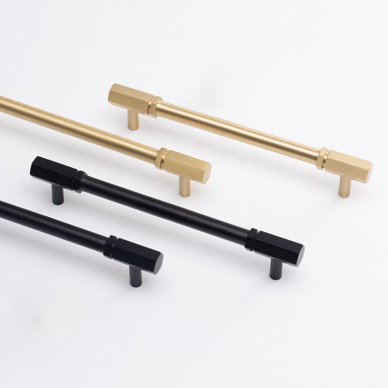 Dylanno Solid Brass Hexagon Brushed Kitchen Cabinet Hardware Pulls Handles